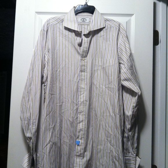 H.STOCKTON MEN'S PRE-OWNED COTTON STRIPED DRESS SHIRT W/FRENCH CUFFS SIZE: 17 - Picture 4 of 6